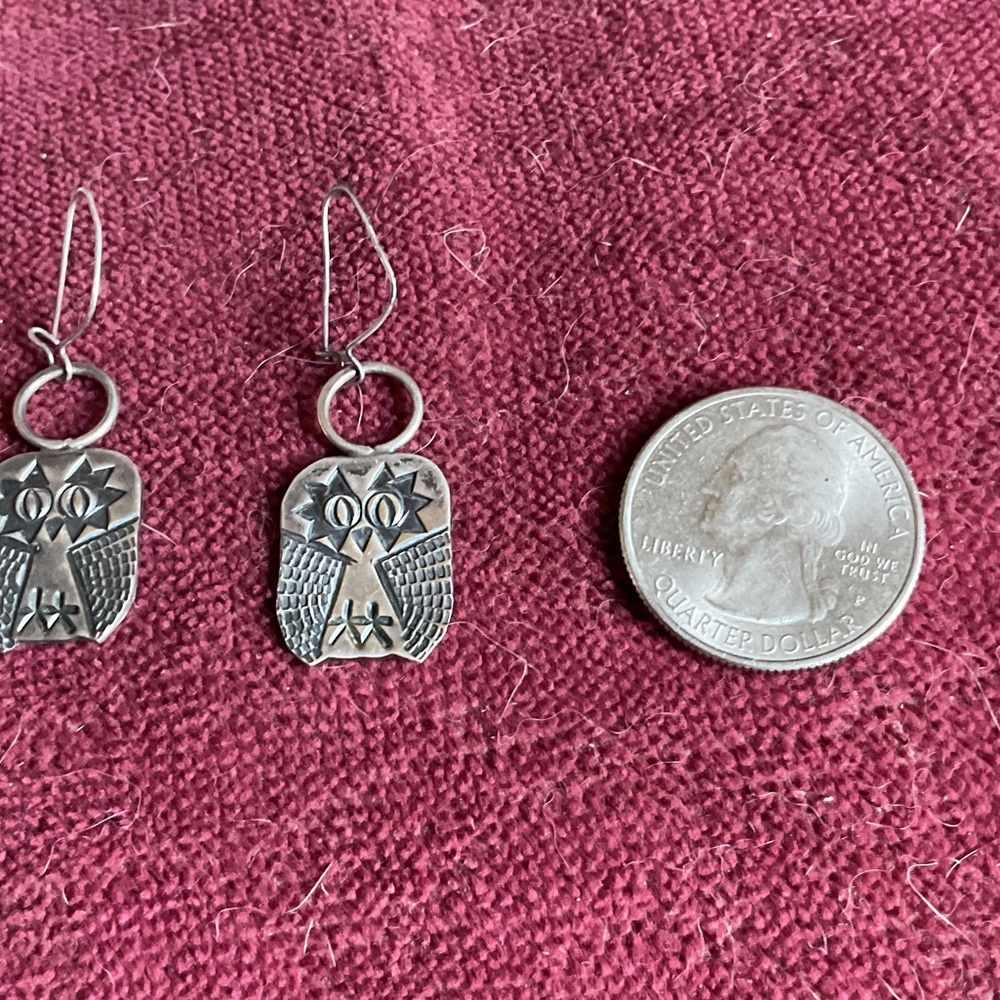 Silver Owl Earrings vintage Sterling Silver 1” 3.77g